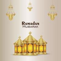 Cartão de convite do festival islâmico ramadan kareem com lanterna dourada realista vetor