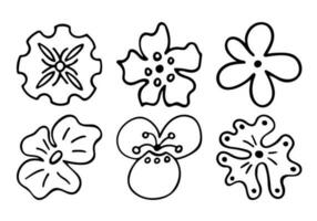 esboço doodle flores de contorno. desenho desenhado à mão de botões de plantas durante a floração. silhuetas de pétalas. vetor isolado.