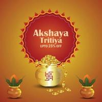 Akshaya tritiya festival indiano de promoção de venda de joias com pote de moedas de ouro e kalash tradicional vetor