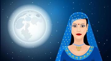 mulher oriental sob a lua vetor
