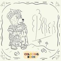 livro de colorir para crianças pequenas ilustração de contorno no estilo de doodle ursinho de pelúcia com traje nacional russo vetor