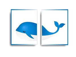 decoração de parede de baleia decoração minimalista moderna azul vetor
