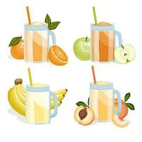 óculos do fruta suco conjunto isolado em branco fundo. laranja, verde maçã, banana, pêssego. vetor ilustração