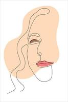 linha arte doodle ilustração de rosto de mulher contorno contínuo closeup retrato feminino com forma abstrata simples vetor