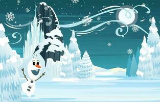 fundo do fofa boneco de neve jogando dentro a neve vetor