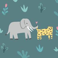 Elefante e tigre na selva vetor