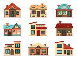 suburbano casa. vivo casas, habitação cobertura construção e casa fachada vetor plano ilustração