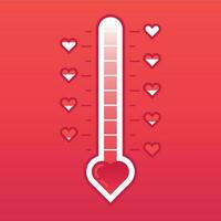 amor termômetro. quente ou congeladas coração temperatura contador dia dos namorados cartão. amor nível metro vetor conceito ilustração