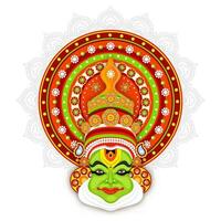ilustração do Kathakali dançarino face em mandala padronizar fundo. vetor