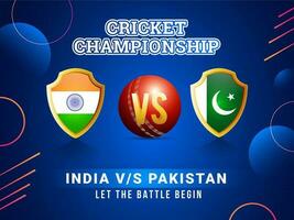Grilo campeonato conceito com Grilo bola e participar equipe bandeira escudo do Índia vs Paquistão. pode estar usava Como bandeira ou poster Projeto. vetor