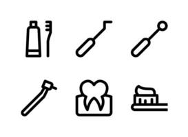 conjunto simples de ícones de linha vetorial relacionados a odontologia vetor