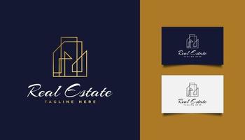 logotipo da imobiliária em gradiente dourado com estilo de linha vetor