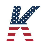Inglês alfabeto com EUA bandeira.letra k com americano bandeira vetor