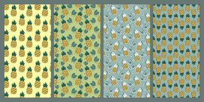 conjunto do abacaxi e folha desatado padronizar. fruta padronizar. verão padronizar. padrões para têxteis ou para capas. papeis de parede. vetor