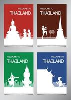 Tailândia, inglaterra, famoso marco e símbolo em estilo de silhueta com conjunto de brochura temática multicolorida vetor