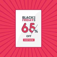 banner de vendas da black friday com 65 por cento de desconto promoção da black friday oferta de 65 por cento de desconto vetor