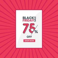 banner de vendas da Black Friday com 75% de desconto promoção Black Friday Oferta de 75% de desconto vetor