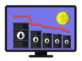 registro declínio dentro óleo preços - conceptual vetor. cronograma do financeiro colapso. plano composição inclui óleo barris, seta e moeda. em camadas modelo para bandeiras, rede e cartazes. vetor