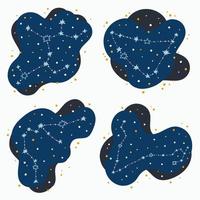 definir constelação fofa signos do zodíaco sagitário capricórnio peixes aquário rabiscos desenhados à mão estrelas e pontos no espaço abstrato vetor