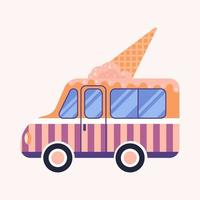 van isolada de food truck com ilustração plana de sorvete vetor