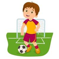 menino jogando futebol na quadra de esportes vetor