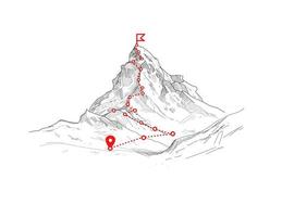 rota de escalada para o pico do caminho da jornada de negócios em andamento para o sucesso conceito vetorial rota de escalada do pico da montanha para o topo ilustração da rocha