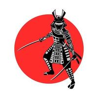 samurai segurando uma espada na frente do círculo vermelho vetor