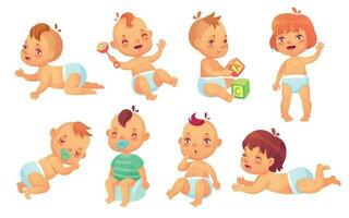 fofa bebê. feliz desenho animado bebês, sorridente e rindo criança pequena isolado vetor personagem conjunto