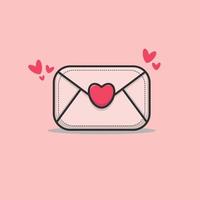 envelope de carta romântica rosa e ilustração em formato de coração vetor