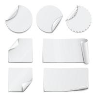 conjunto de adesivos de papel quadrado branco em branco vetor