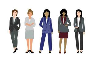 diverso o negócio mulher em pé e vestindo formal ternos para trabalho em equipe ou mostrar Como escritório trabalhador vetor