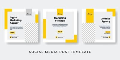 design de postagem de mídia social amarela agência de marketing digital