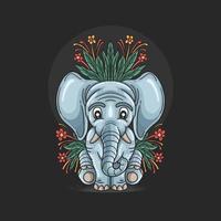 elefantinho fofo com ilustração floral vetor
