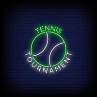 vetor de texto de estilo de sinais de néon de torneio de tênis