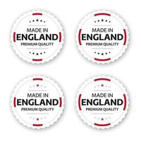 conjunto de quatro etiquetas em inglês feito na Inglaterra, adesivos e símbolos de qualidade premium com estrelas. vetor