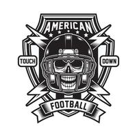 emblema do crânio do futebol americano em preto e branco vetor