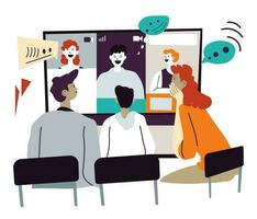 Videoconferência ou encontro com parceiros on-line, distante comunicação vetor