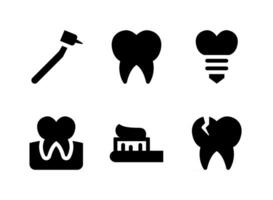 conjunto simples de ícones sólidos de vetor relacionado a odontologia