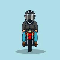 fofa gordo cavaleiro equitação uma vermelho moto vetor ilustração