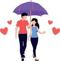 uma casal é caminhando com a guarda-chuva. vetor