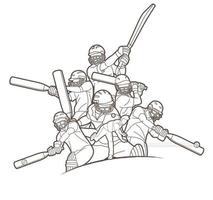 delinear ação esportiva do jogador de críquete vetor