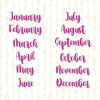 nomes do meses para calendário ou notas livro vetor