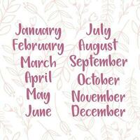 nomes do meses para calendário ou notas livro vetor
