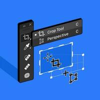 Ferramentas painel. colheita perspectiva ferramenta dentro raster gráfico editor. isométrico 3d vetor ilustração