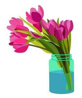 Rosa e roxa tulipa flor dentro uma vaso com água. realista plano Projeto. vetor