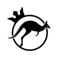 canguru pulando logotipo modelo vetor ilustração dentro uma forma o rei ícone anel silhueta.