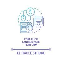 pós-clique aterrissagem página plataforma azul gradiente conceito ícone. conduz geração. melhorar cliente interação abstrato idéia fino linha ilustração. isolado esboço desenhando vetor