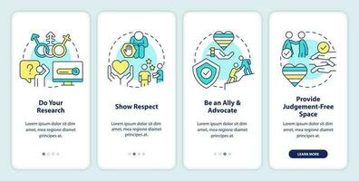 apoiando gênero identidade onboarding Móvel aplicativo tela. transexuais passo a passo 4 passos editável gráfico instruções com linear conceitos. interface do usuário, ux, gui modelo vetor