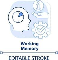 trabalhando memória luz azul conceito ícone. microaprendizagem processo abstrato idéia fino linha ilustração. limitado humano memória. isolado esboço desenho. editável acidente vascular encefálico vetor