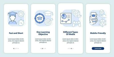 microaprendizagem características luz azul onboarding Móvel aplicativo tela. passo a passo 4 passos editável gráfico instruções com linear conceitos. interface do usuário, ux, gui modelo vetor